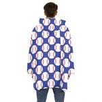 Blue Baseball Pattern Print Hoodie Blanket