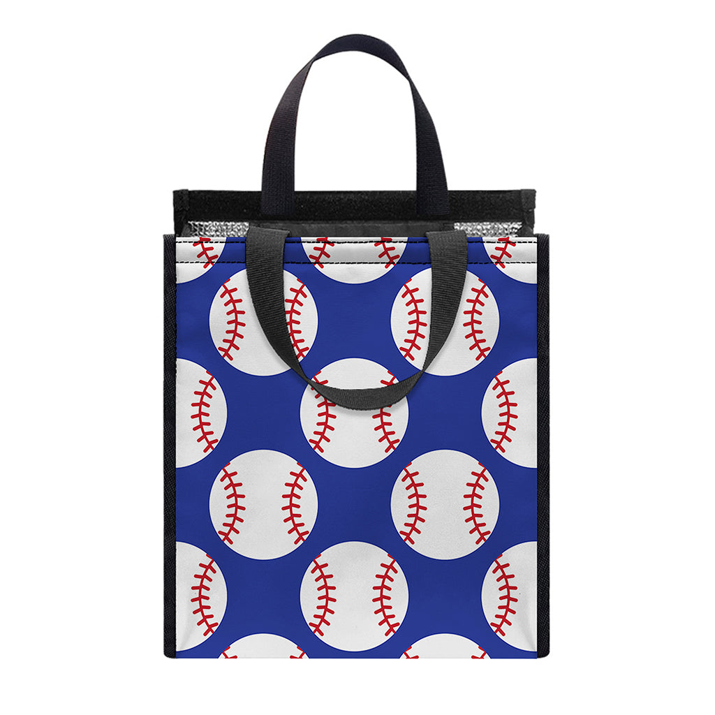 Blue Baseball Pattern Print Insulated Lunch Tote