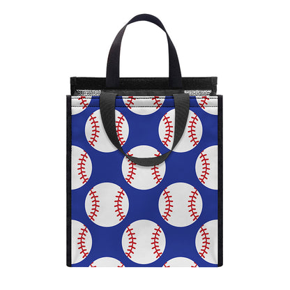 Blue Baseball Pattern Print Insulated Lunch Tote