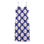 Blue Baseball Pattern Print Jersey Midi Cami Dress