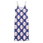 Blue Baseball Pattern Print Jersey Midi Cami Dress