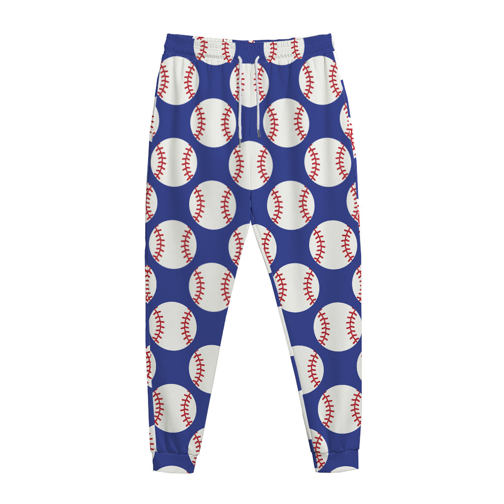 Blue Baseball Pattern Print Jogger Pants
