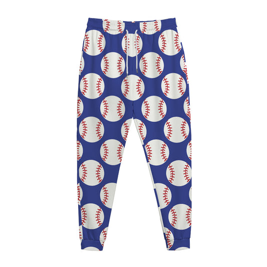 Blue Baseball Pattern Print Jogger Pants
