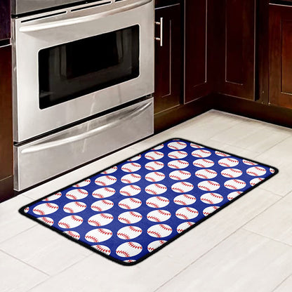 Blue Baseball Pattern Print Kitchen Mat