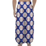 Blue Baseball Pattern Print Lantern Pants
