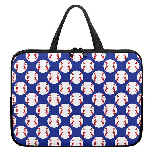Blue Baseball Pattern Print Laptop Sleeve With Handle