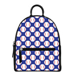 Blue Baseball Pattern Print Leather Backpack