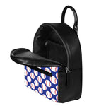 Blue Baseball Pattern Print Leather Backpack