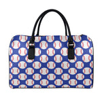 Blue Baseball Pattern Print Leather Duffle Bag