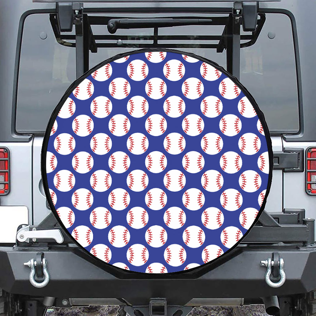 Blue Baseball Pattern Print Leather Spare Tire Cover