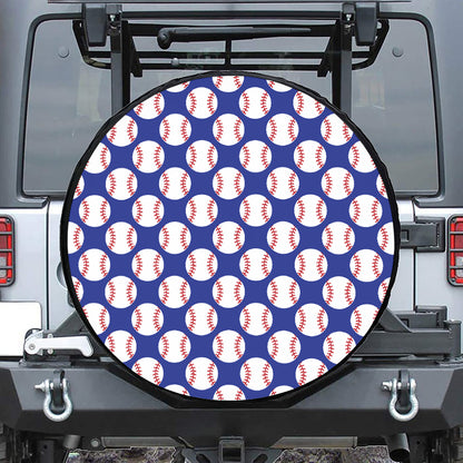 Blue Baseball Pattern Print Leather Spare Tire Cover