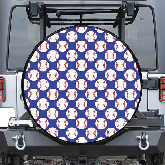 Blue Baseball Pattern Print Leather Spare Tire Cover