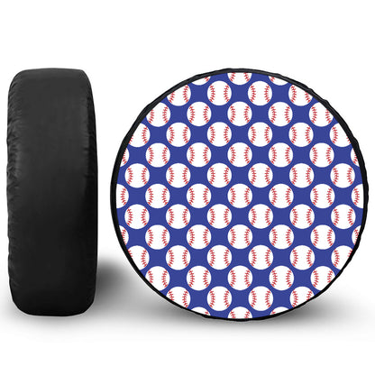 Blue Baseball Pattern Print Leather Spare Tire Cover