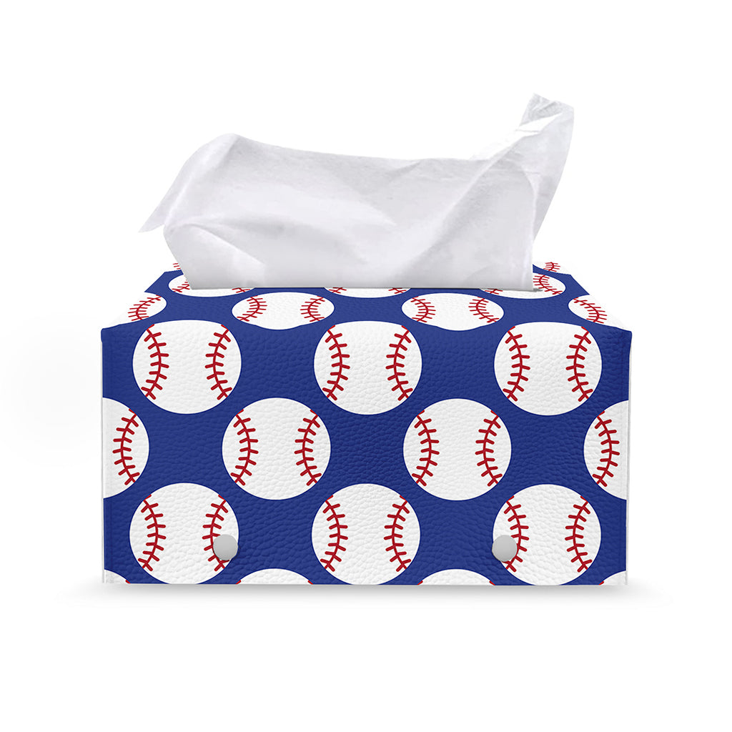 Blue Baseball Pattern Print Leather Tissue Box Cover