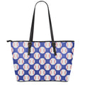 Blue Baseball Pattern Print Leather Tote Bag With Zipper
