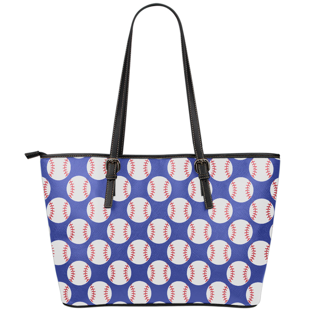 Blue Baseball Pattern Print Leather Tote Bag