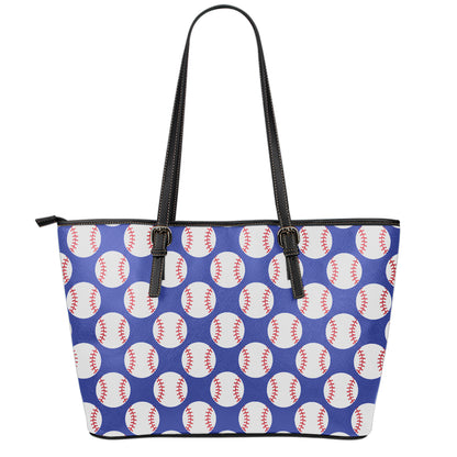 Blue Baseball Pattern Print Leather Tote Bag