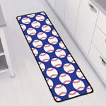 Blue Baseball Pattern Print Long Kitchen Mat