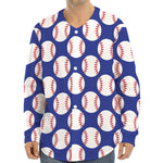 Blue Baseball Pattern Print Long Sleeve Baseball Jersey