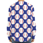 Blue Baseball Pattern Print Long Sleeve Baseball Jersey