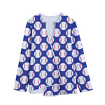 Blue Baseball Pattern Print Long Sleeve Short Coat
