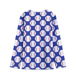 Blue Baseball Pattern Print Long Sleeve Short Coat