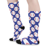 Blue Baseball Pattern Print Long Socks