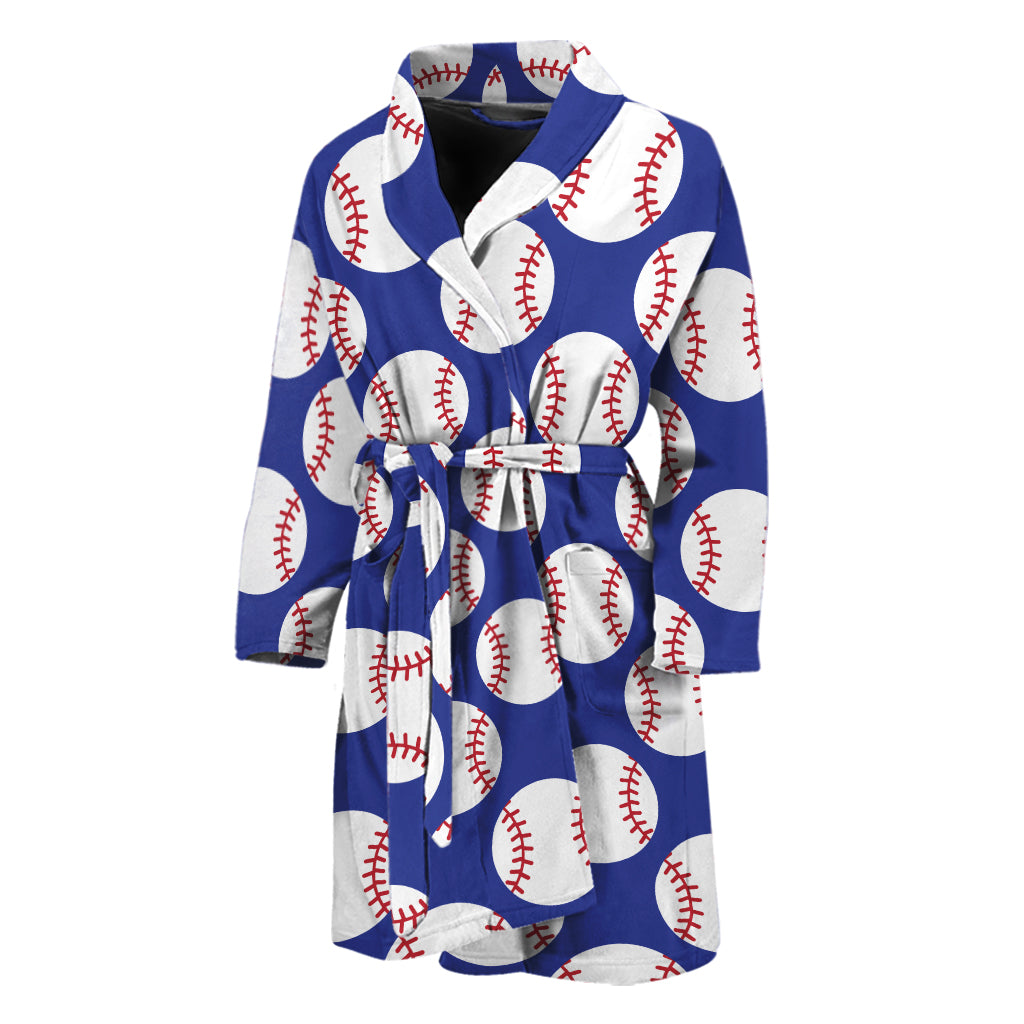 Blue Baseball Pattern Print Men's Bathrobe