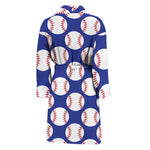 Blue Baseball Pattern Print Men's Bathrobe