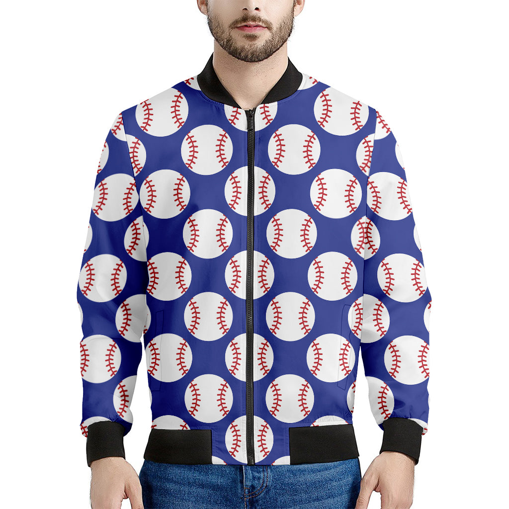 Blue Baseball Pattern Print Men's Bomber Jacket