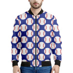 Blue Baseball Pattern Print Men's Bomber Jacket