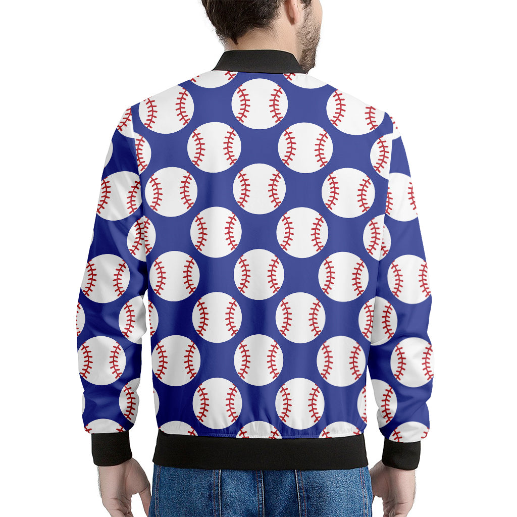 Blue Baseball Pattern Print Men's Bomber Jacket