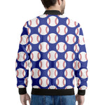 Blue Baseball Pattern Print Men's Bomber Jacket