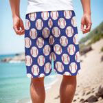 Blue Baseball Pattern Print Men's Cargo Shorts