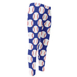 Blue Baseball Pattern Print Men's Compression Pants