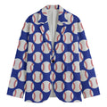 Blue Baseball Pattern Print Men's Cotton Blazer