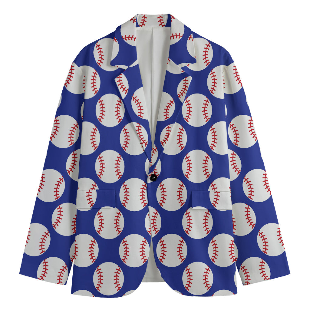 Blue Baseball Pattern Print Men's Cotton Blazer