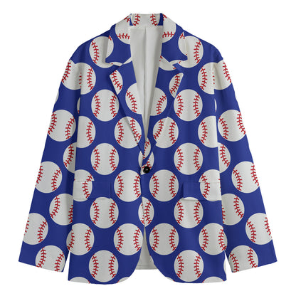 Blue Baseball Pattern Print Men's Cotton Blazer