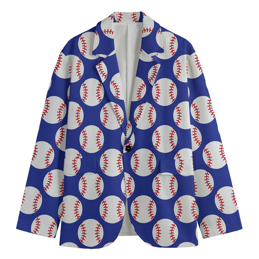 Blue Baseball Pattern Print Men's Cotton Blazer