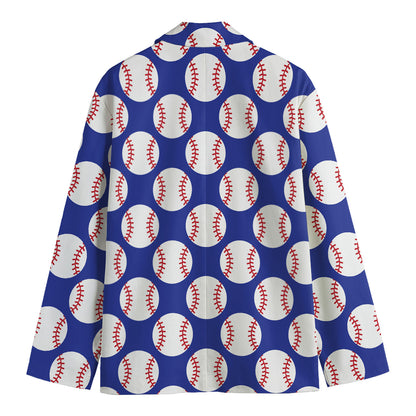 Blue Baseball Pattern Print Men's Cotton Blazer