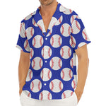 Blue Baseball Pattern Print Men's Deep V-Neck Shirt