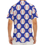 Blue Baseball Pattern Print Men's Deep V-Neck Shirt