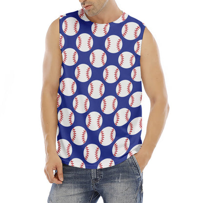 Blue Baseball Pattern Print Men's Fitness Tank Top