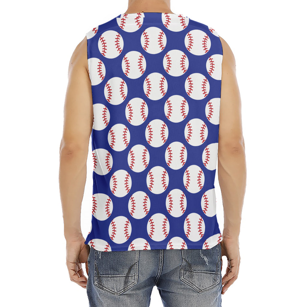 Blue Baseball Pattern Print Men's Fitness Tank Top