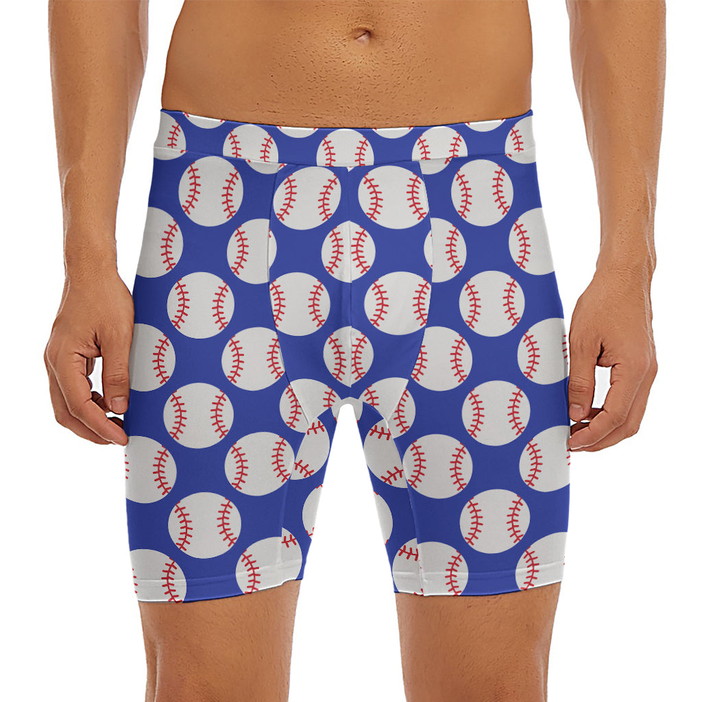 Blue Baseball Pattern Print Men's Long Boxer Briefs