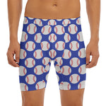 Blue Baseball Pattern Print Men's Long Boxer Briefs