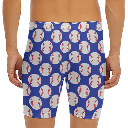 Blue Baseball Pattern Print Men's Long Boxer Briefs