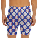 Blue Baseball Pattern Print Men's Long Boxer Briefs