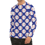 Blue Baseball Pattern Print Men's Long Sleeve Rash Guard