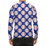 Blue Baseball Pattern Print Men's Long Sleeve Rash Guard